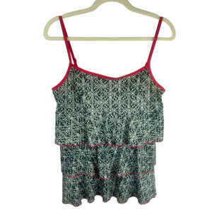 Fit 4 U Swim Tankini Top‎ Women 16 Black White Pink Ruffle 2 Straps Geometric